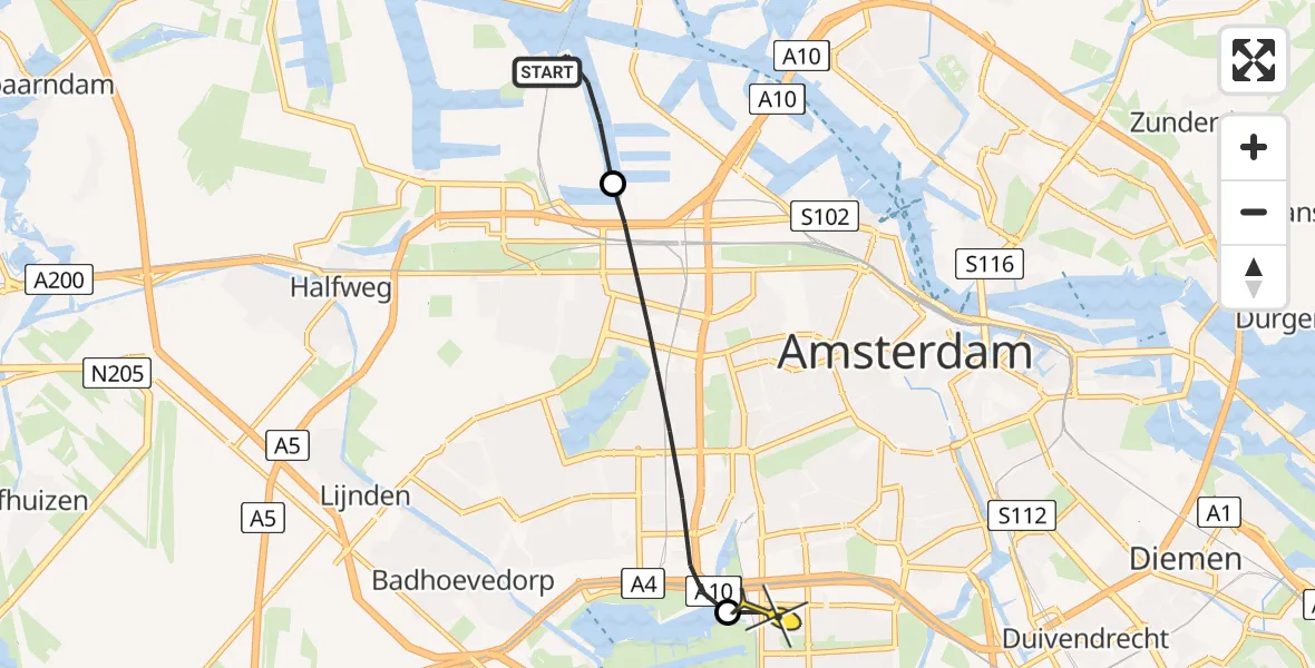 Routekaart van de vlucht: Lifeliner 1 naar VU Medisch Centrum Amsterdam