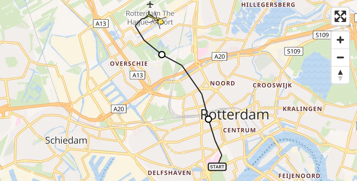 Routekaart van de vlucht: Lifeliner 2 naar Rotterdam The Hague Airport