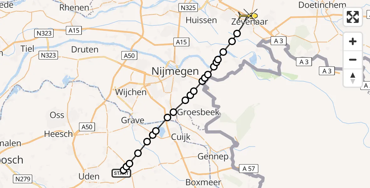 Routekaart van de vlucht: Lifeliner 3 naar Zevenaar