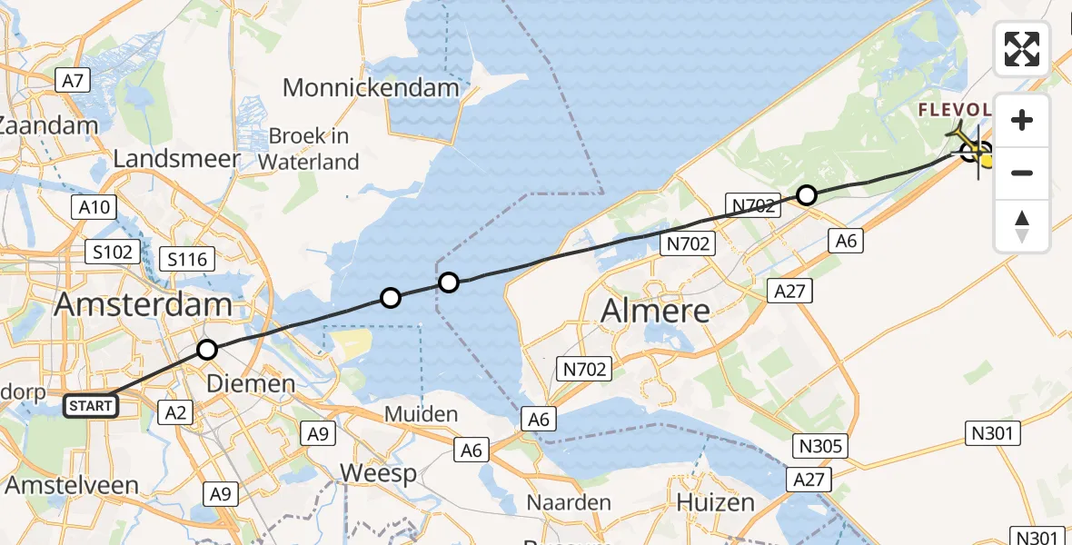 Routekaart van de vlucht: Lifeliner 1 naar Lelystad