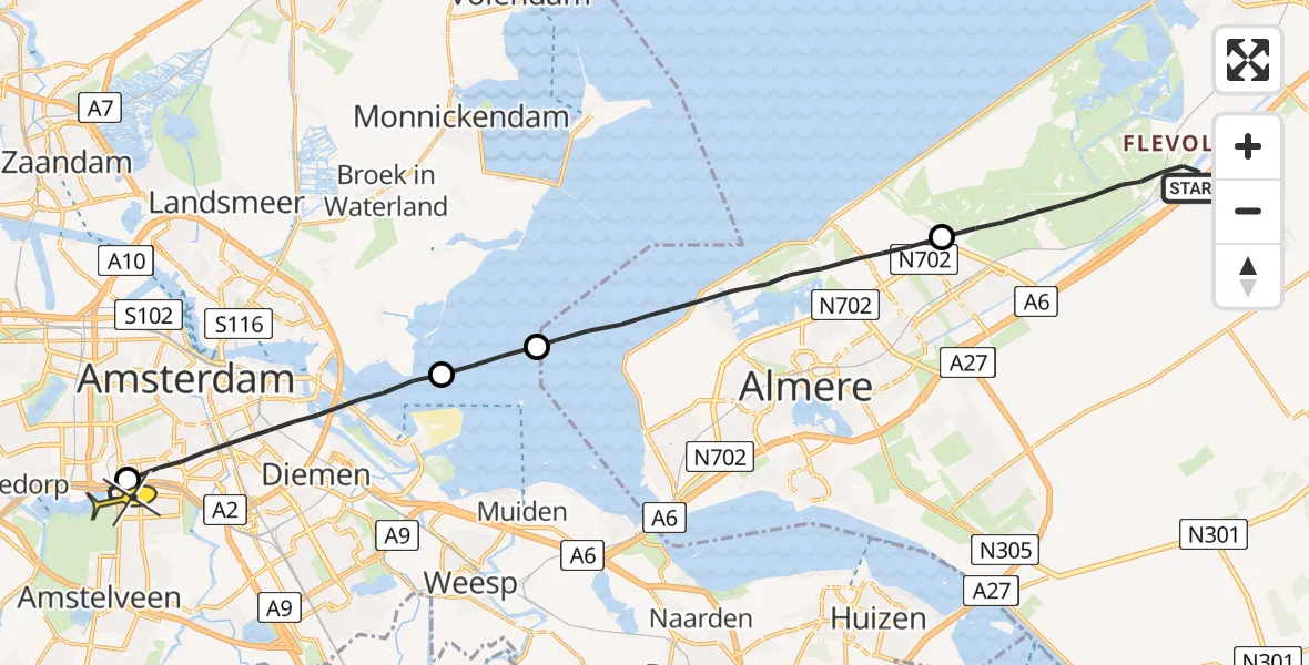 Routekaart van de vlucht: Lifeliner 1 naar VU Medisch Centrum Amsterdam