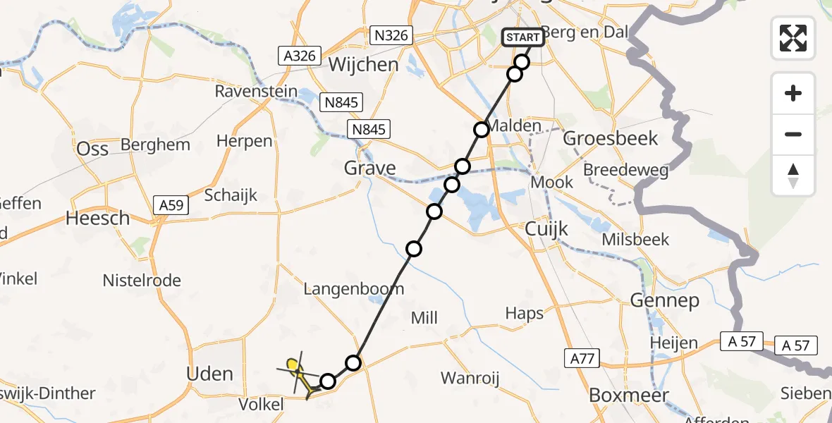 Routekaart van de vlucht: Lifeliner 3 naar Vliegbasis Volkel