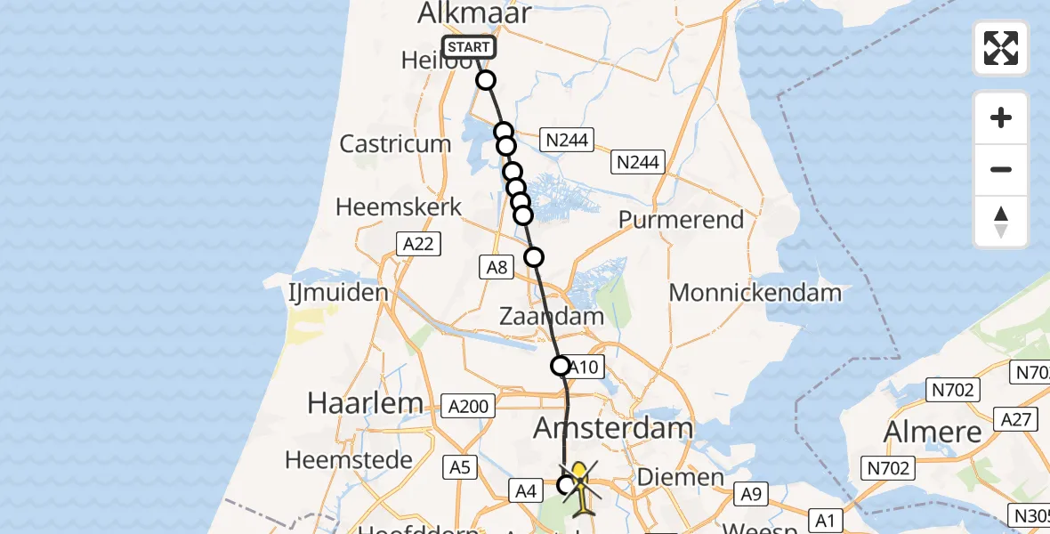 Routekaart van de vlucht: Lifeliner 1 naar VU Medisch Centrum Amsterdam