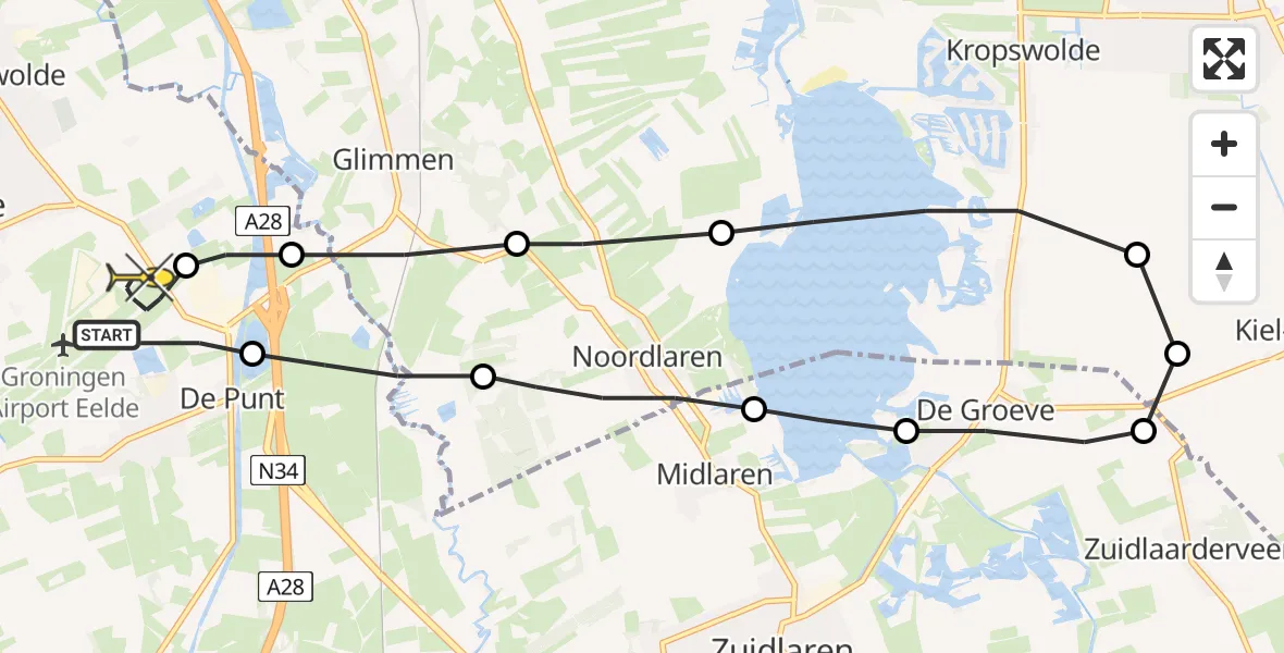 Routekaart van de vlucht: Lifeliner 4 naar Groningen Airport Eelde