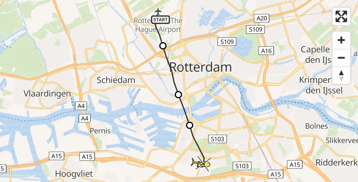 Routekaart van de vlucht: Lifeliner 2 naar Rotterdam