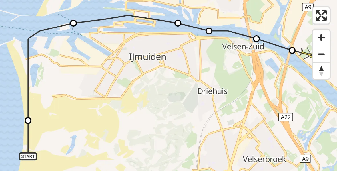 Routekaart van de vlucht: Politieheli naar Assendelft