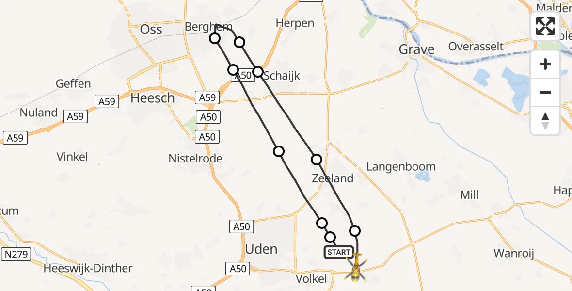 Vluchtroute Traumahelikopter Vliegbasis Volkel - Vliegbasis Volkel, 09 maart 2023, 10:26