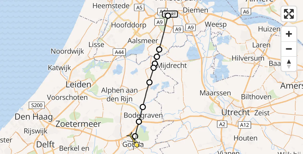 Routekaart van de vlucht: Lifeliner 1 naar Gouda