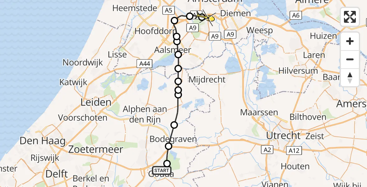 Routekaart van de vlucht: Lifeliner 1 naar VU Medisch Centrum Amsterdam