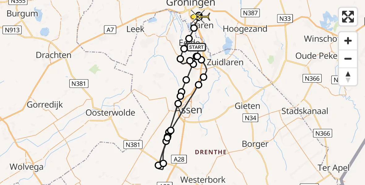 Routekaart van de vlucht: Lifeliner 4 naar Haren