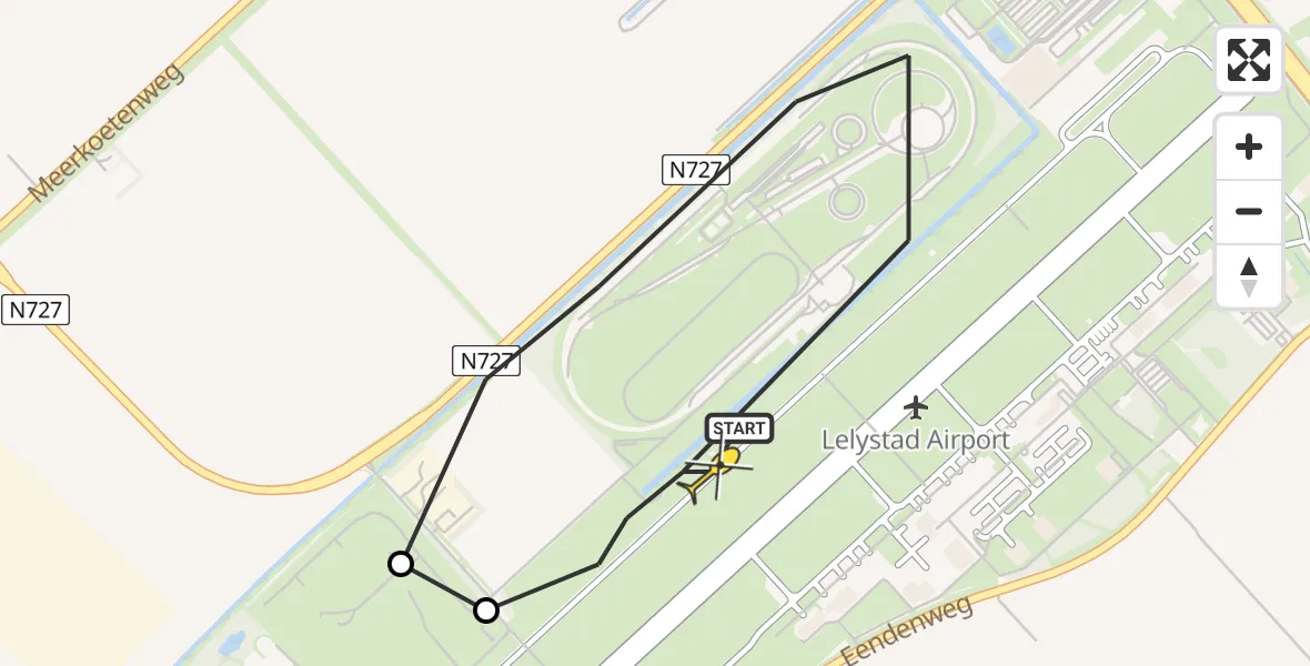 Vluchtroute Traumahelikopter van Lelystad Airport naar Lelystad Airport