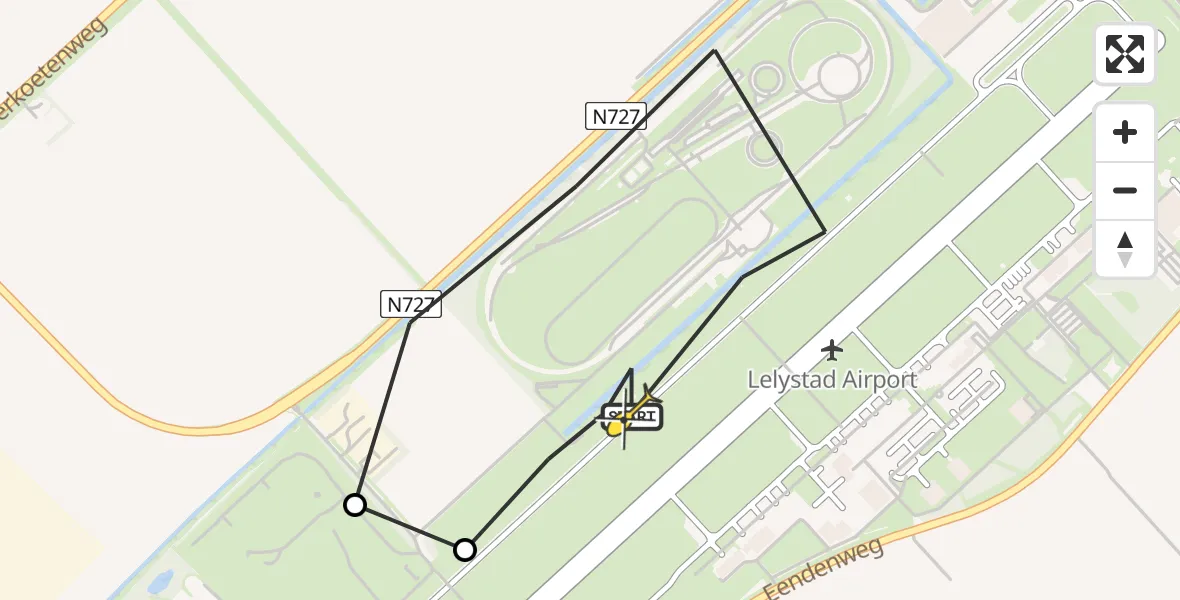 Vluchtroute Traumahelikopter van Lelystad Airport naar Lelystad Airport