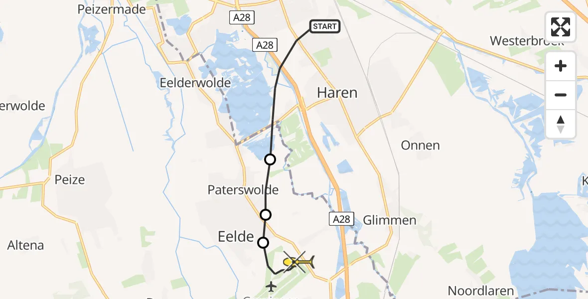 Routekaart van de vlucht: Lifeliner 4 naar Groningen Airport Eelde