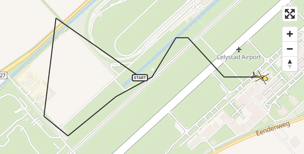 Vluchtroute Traumahelikopter van Lelystad Airport naar Lelystad Airport