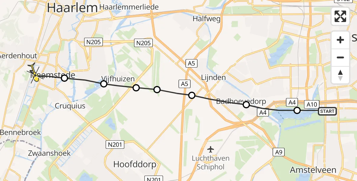 Routekaart van de vlucht: Lifeliner 1 naar Heemstede