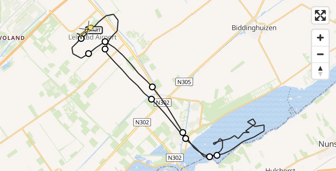 Routekaart van de vlucht: Traumaheli naar Lelystad Airport