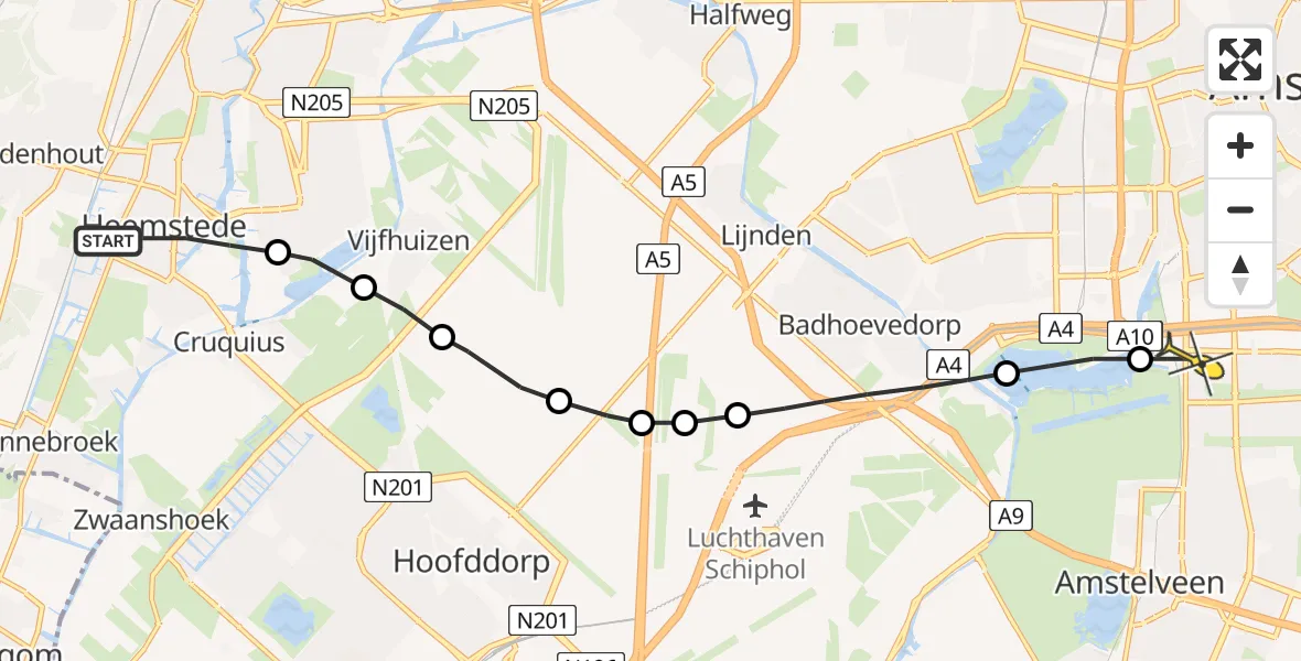 Routekaart van de vlucht: Lifeliner 1 naar VU Medisch Centrum Amsterdam