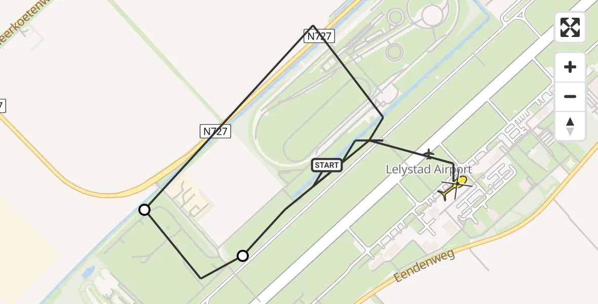 Vluchtroute Traumahelikopter van Lelystad Airport naar Lelystad Airport