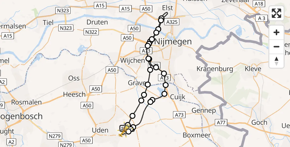 Vluchtroute Traumahelikopter Vliegbasis Volkel - Vliegbasis Volkel, 09 maart 2023, 14:03