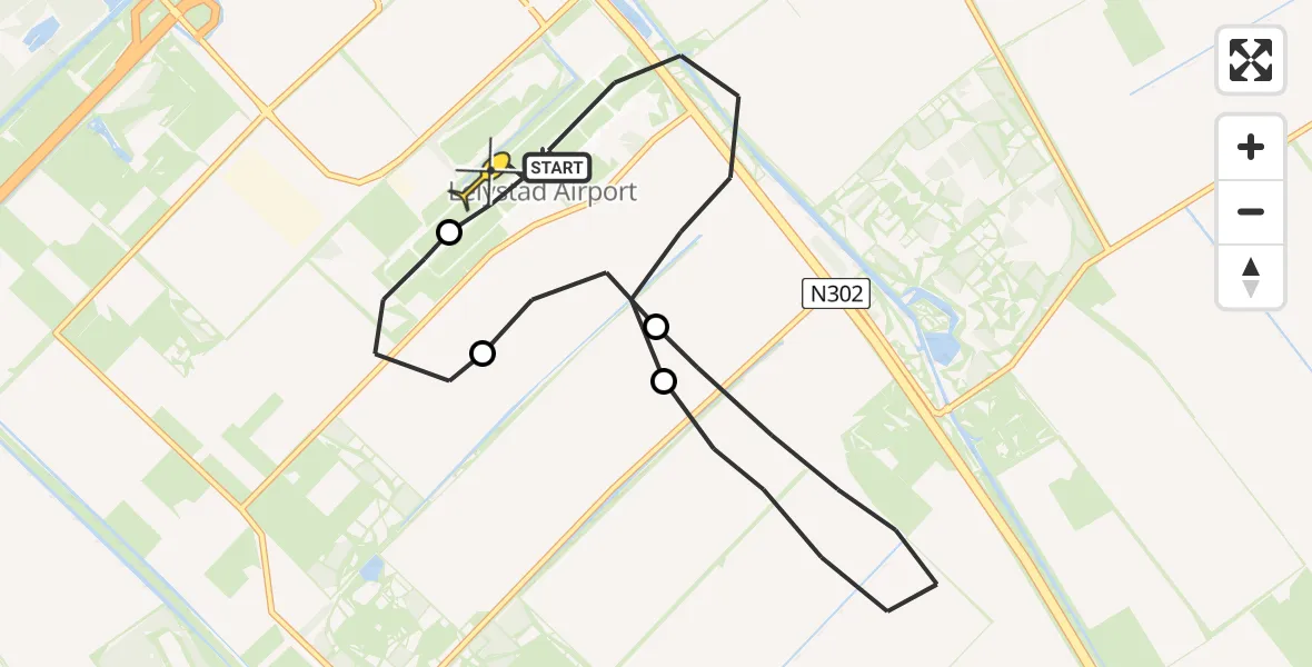 Vluchtroute Traumahelikopter van Lelystad Airport naar Lelystad Airport