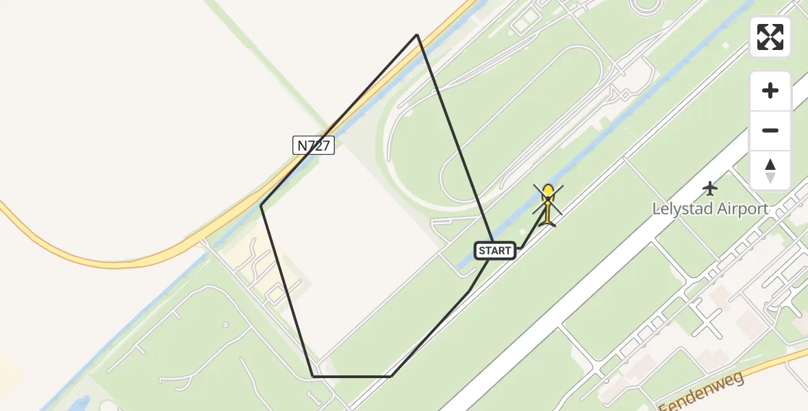 Vluchtroute Traumahelikopter van Lelystad Airport naar Lelystad Airport