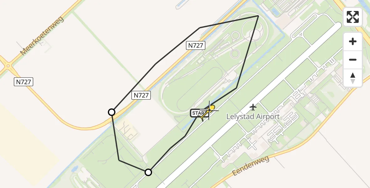 Vluchtroute Traumahelikopter van Lelystad Airport naar Lelystad Airport