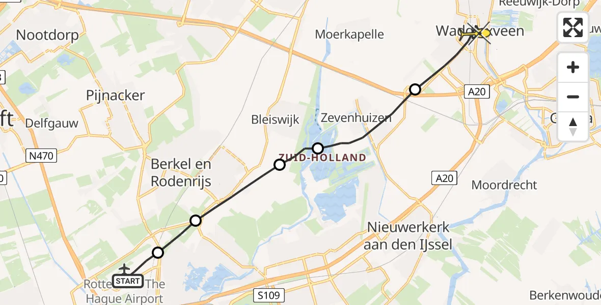 Routekaart van de vlucht: Lifeliner 2 naar Waddinxveen