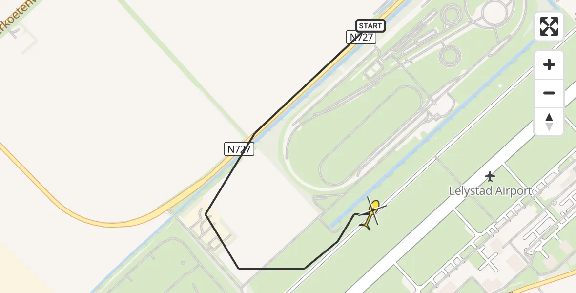 Vluchtroute Traumahelikopter van Lelystad Airport naar Lelystad Airport
