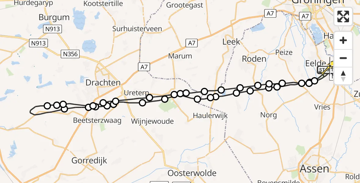 Routekaart van de vlucht: Lifeliner 4 naar Groningen Airport Eelde