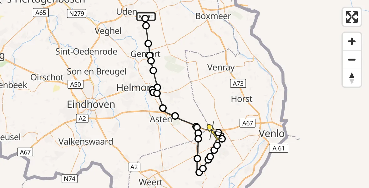 Routekaart van de vlucht: Politiehelikopter naar Grashoek
