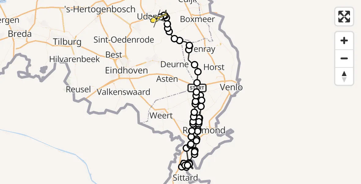 Routekaart van de vlucht: Politieheli naar Vliegbasis Volkel