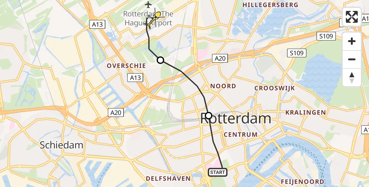 Routekaart van de vlucht: Lifeliner 2 naar Rotterdam The Hague Airport