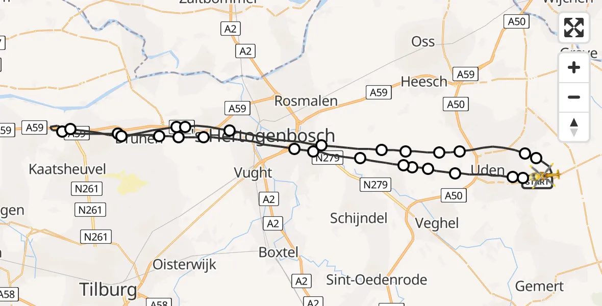Vluchtroute Traumahelikopter Vliegbasis Volkel - Vliegbasis Volkel, 10 maart 2023, 20:26