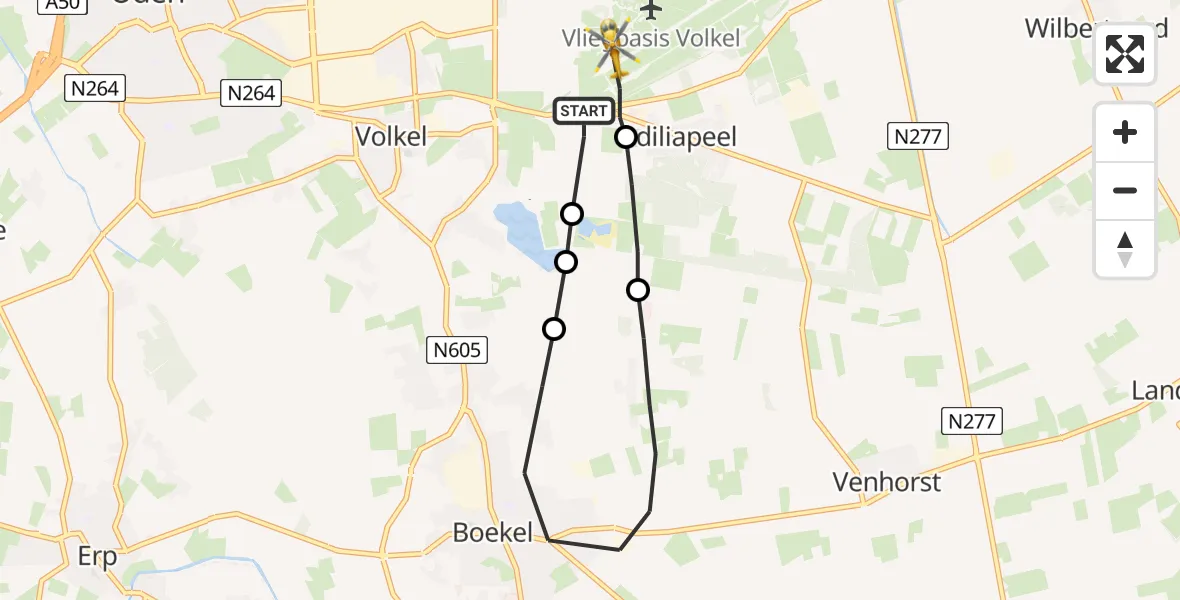Vluchtroute Traumahelikopter Vliegbasis Volkel - Vliegbasis Volkel, 10 maart 2023, 22:33