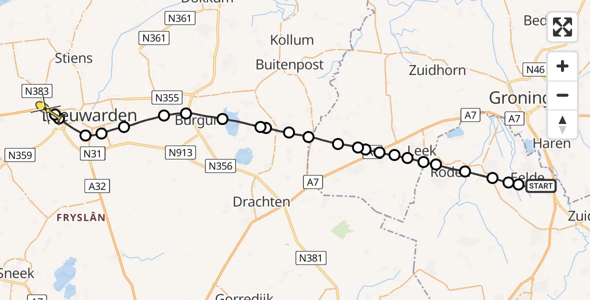 Routekaart van de vlucht: Lifeliner 4 naar Marsum