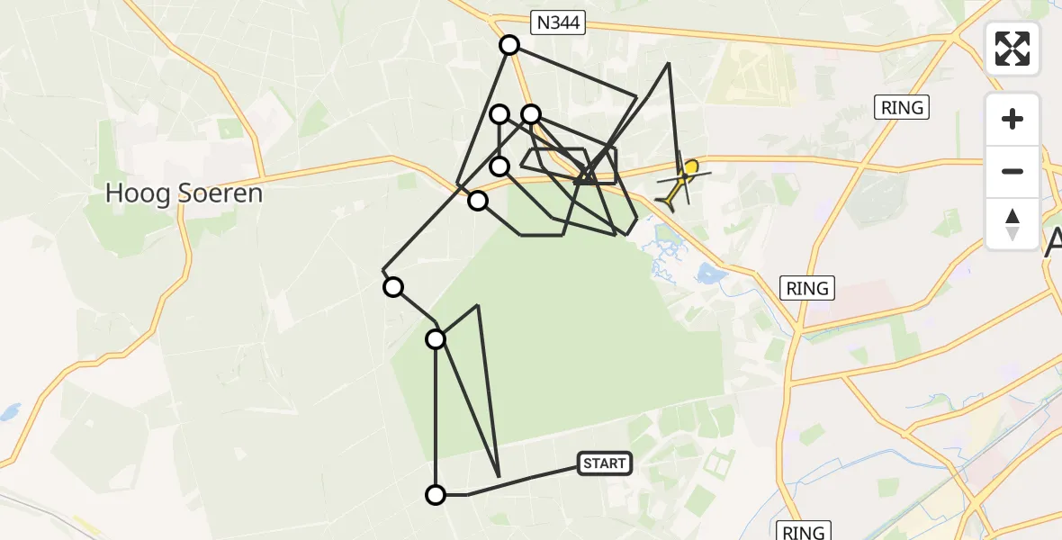 Routekaart van de vlucht: Politieheli naar Apeldoorn