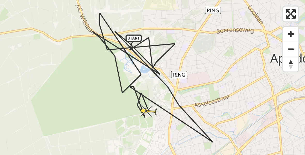 Routekaart van de vlucht: Politieheli naar Apeldoorn