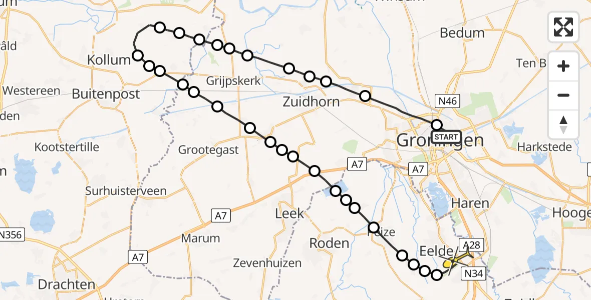 Routekaart van de vlucht: Lifeliner 4 naar Groningen Airport Eelde