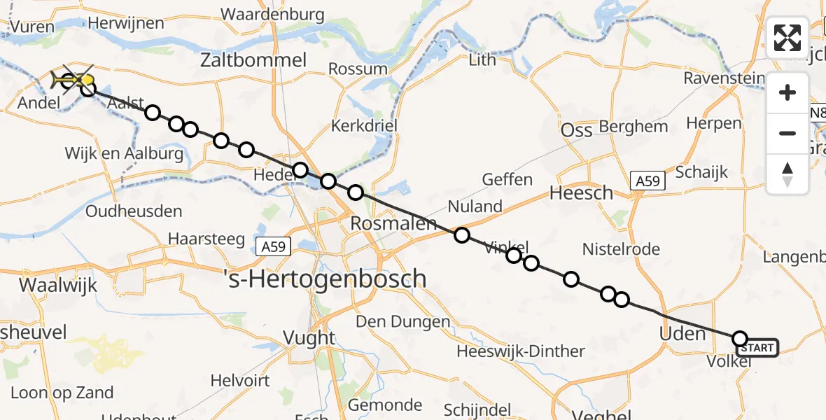 Routekaart van de vlucht: Lifeliner 3 naar Brakel