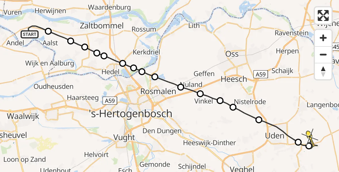 Routekaart van de vlucht: Lifeliner 3 naar Vliegbasis Volkel