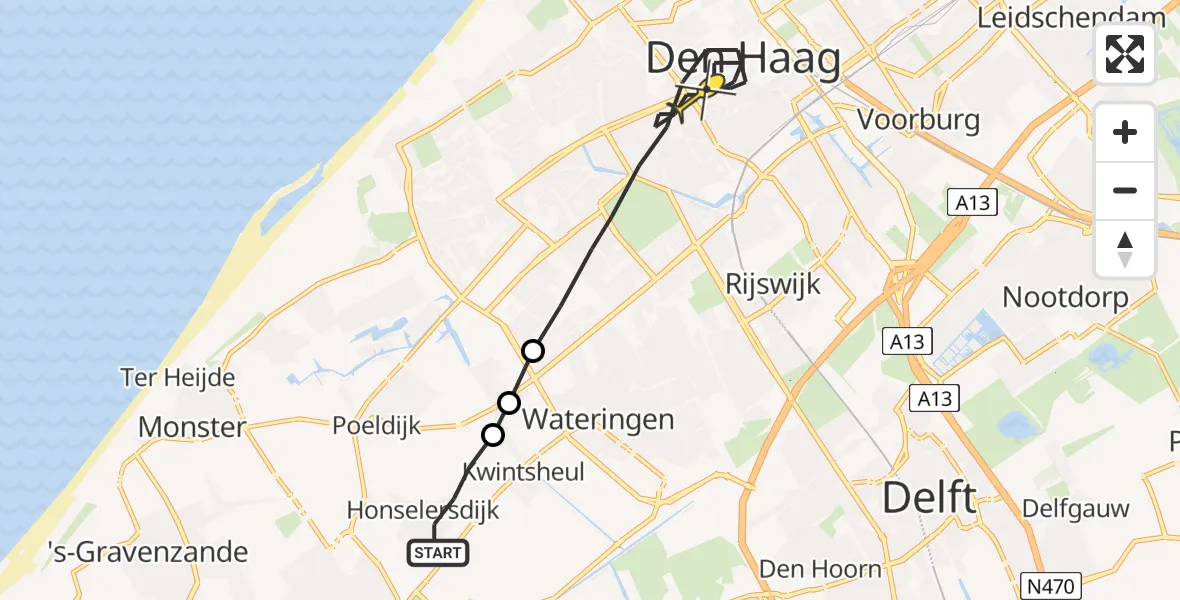 Routekaart van de vlucht: Lifeliner 2 naar Den Haag