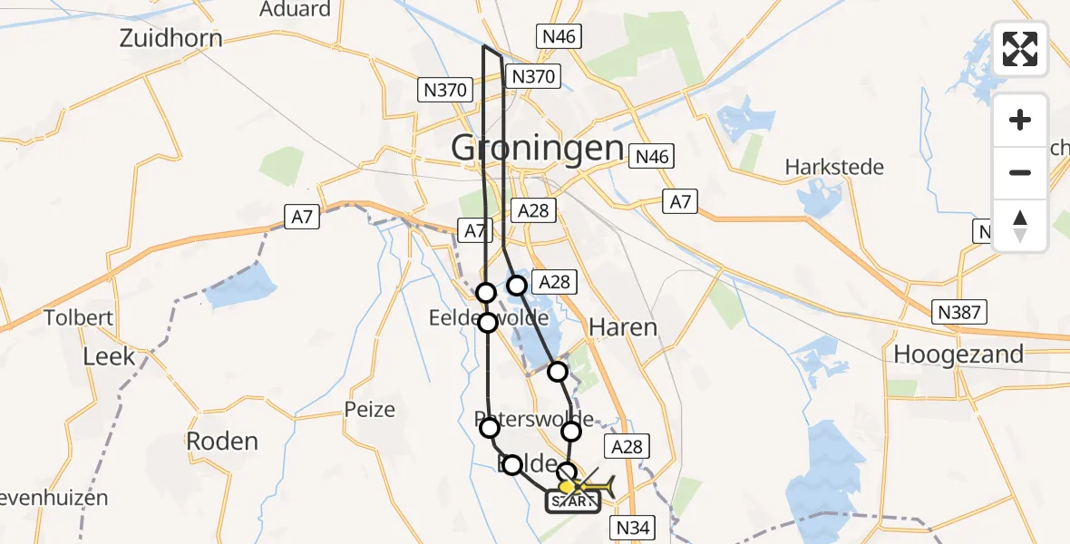 Routekaart van de vlucht: Lifeliner 4 naar Groningen Airport Eelde