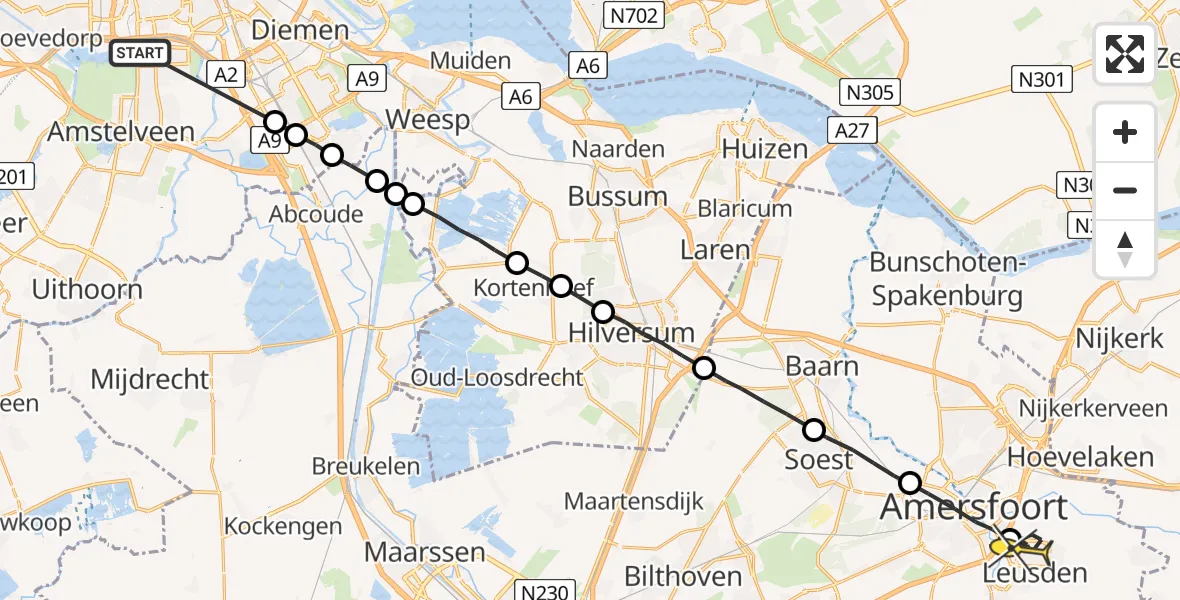 Routekaart van de vlucht: Lifeliner 1 naar Leusden