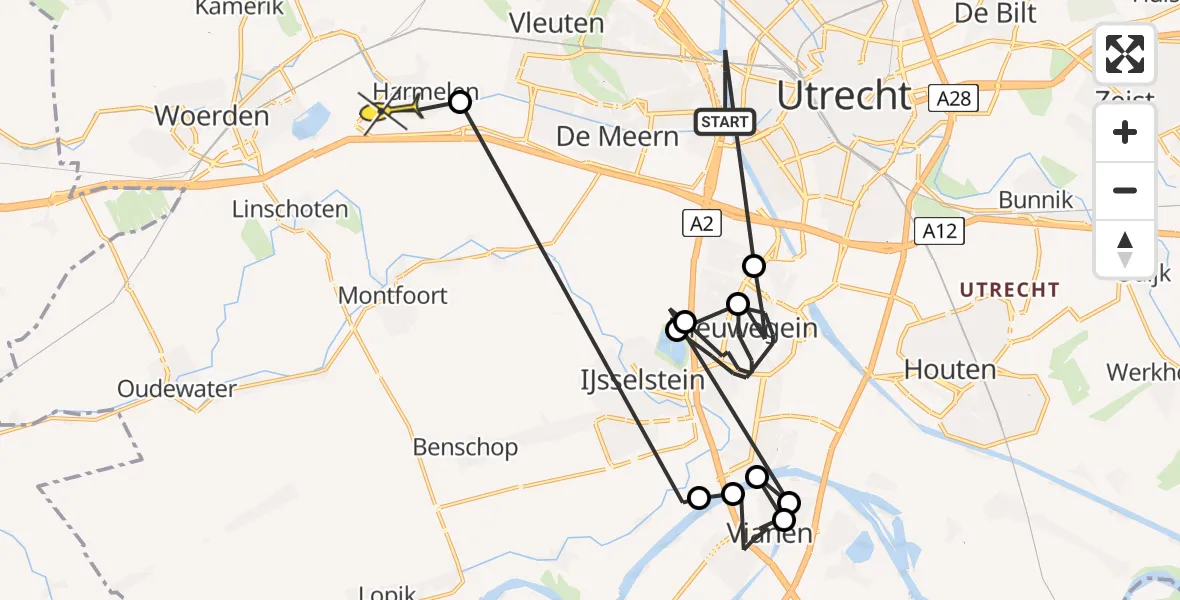 Routekaart van de vlucht: Politiehelikopter naar Harmelen