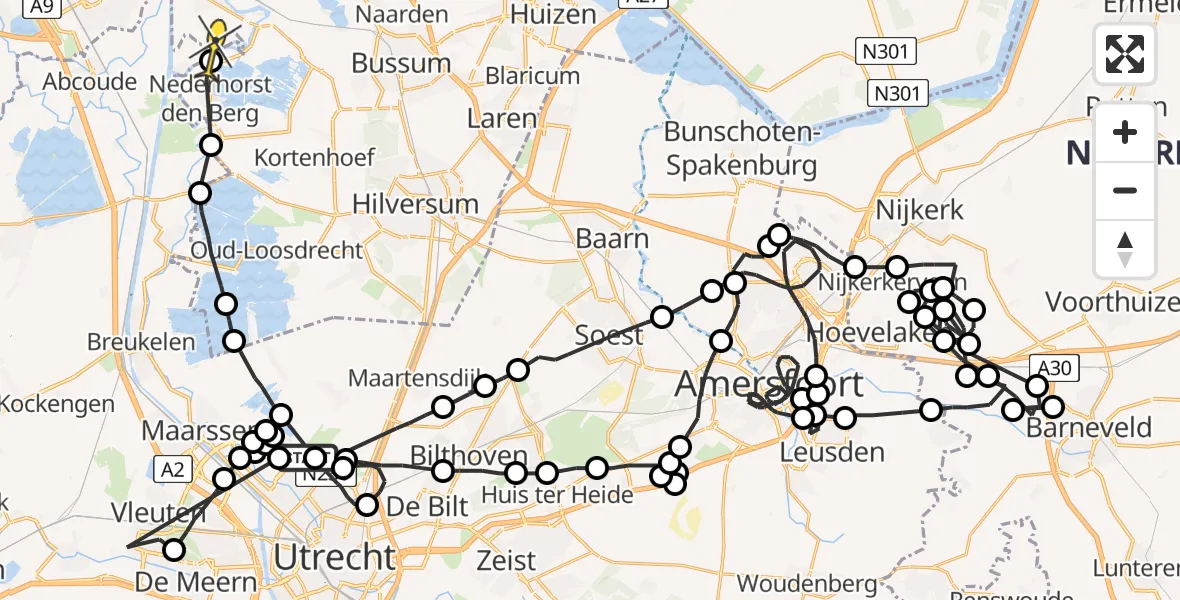 Routekaart van de vlucht: Politieheli naar Nigtevecht