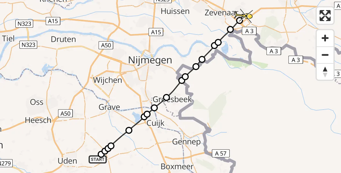 Routekaart van de vlucht: Lifeliner 3 naar Didam