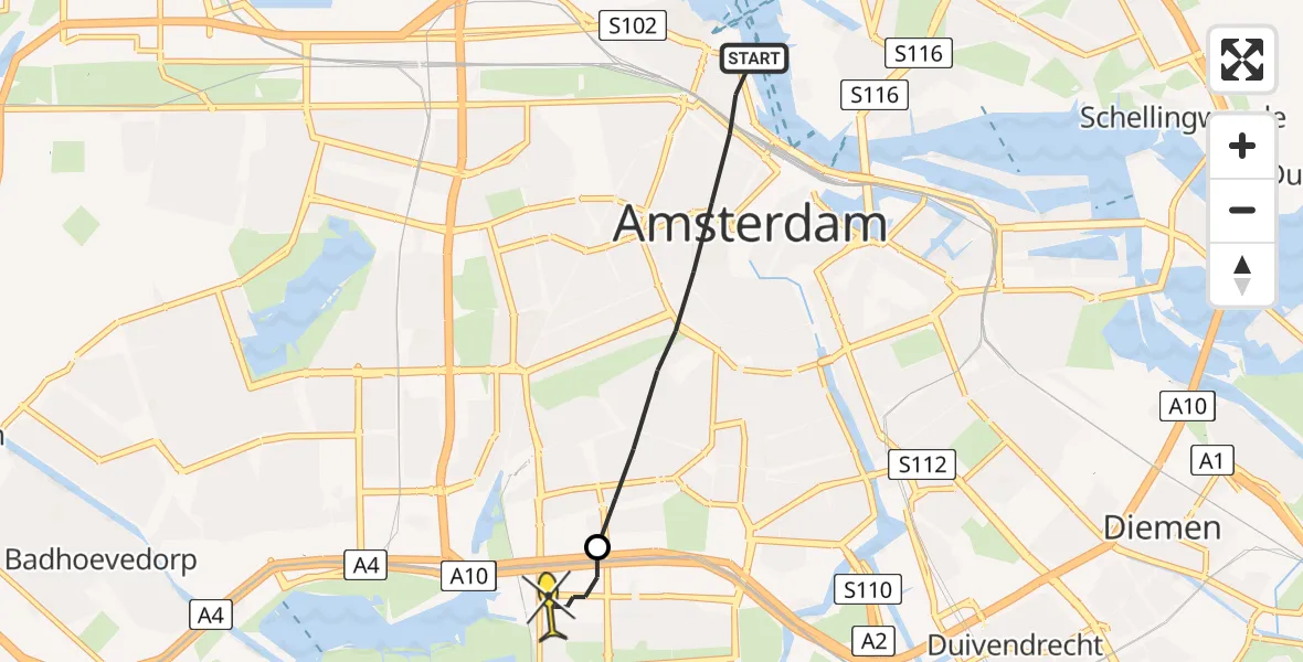 Routekaart van de vlucht: Lifeliner 1 naar VU Medisch Centrum Amsterdam