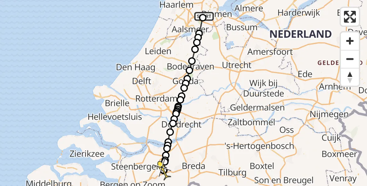 Routekaart van de vlucht: Lifeliner 1 naar Oudenbosch