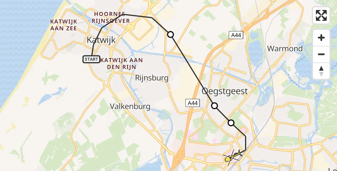 Routekaart van de vlucht: Lifeliner 2 naar Leiden