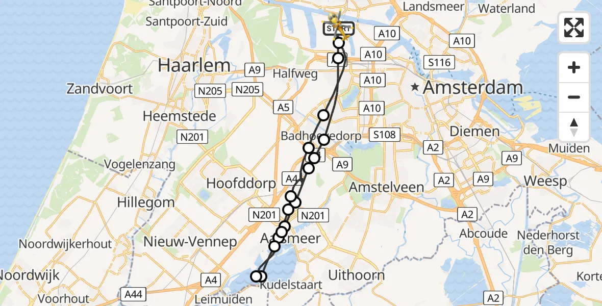 Vluchtroute Traumahelikopter Amsterdam Heliport - Amsterdam Heliport, 11 maart 2023, 14:22